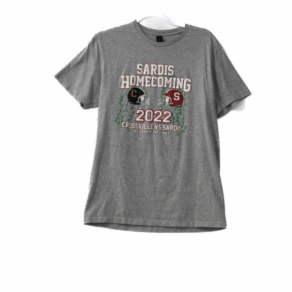 Gildan Mens Gray T-Shirt Graphic Sardis Homecoming Crew Pullover Short Sleeve L - Picture 1 of 4